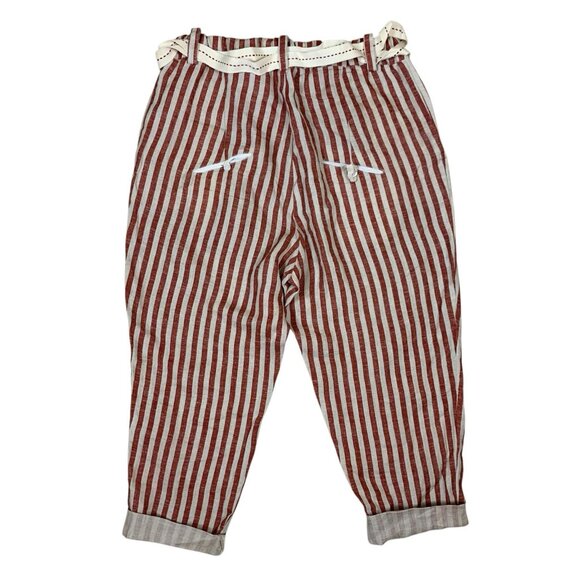Wendy Trendy Italy Striped Linen Blend Cropped Paperbag Pants With Belt M - Picture 4 of 7